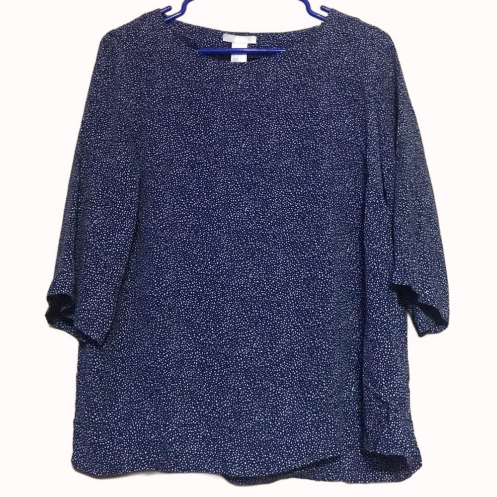 H&M Navy Blue and White Spotted Blouse - Size 12
